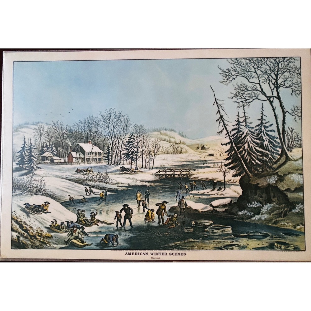 Currier & Ives Placemats Laminated Set of 4 Americana Christmas Farmhouse Rustic - Picture 5 of 9